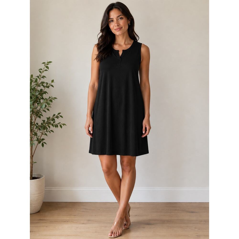 NWT Croft & Barrow Black Knit Henley Tshirt Dress  Size Large
